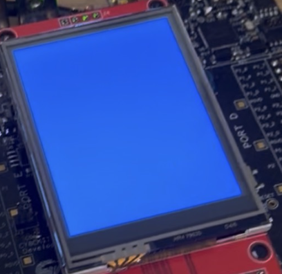 Blue completes the display bring-up test.